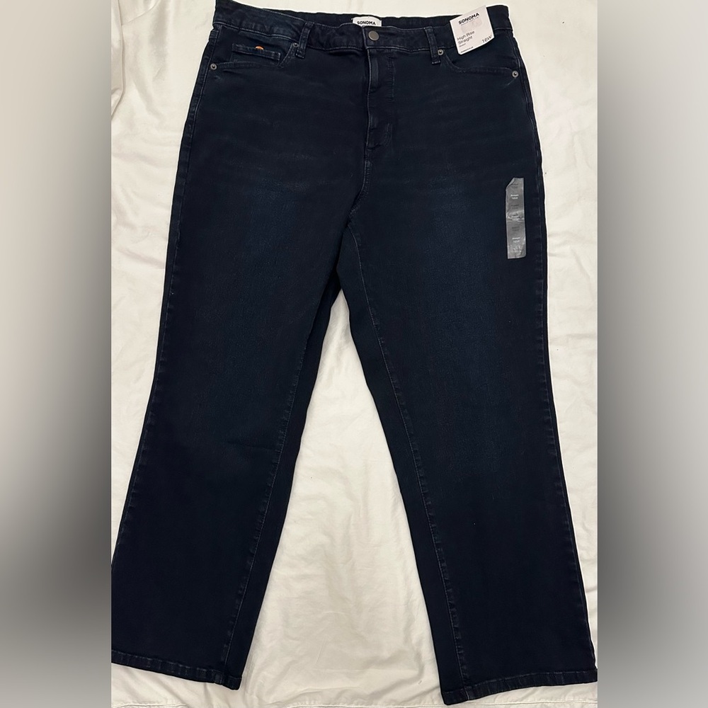 NWT Sonoma Women's High Rise Straight Denim Dark Blue Jeans Size 16W